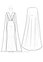 V-Neck Evening Formal Dress With Cape Jacquard Mermaid Maxi Gown