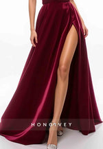 Burgundy Sleeveless Low V-Neck High Slit Floor-Length Evening Formal Gown