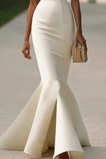Evening Formal Mermaid Dress White V Neck Sheath Maxi Dress