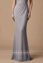 One Shoulder Evening Gowns Floor-Length Glitter Pleated Mermaid Maxi Dress