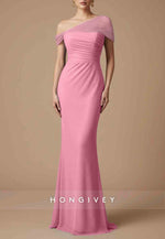 One Shoulder Evening Gowns Floor-Length Glitter Pleated Mermaid Maxi Dress