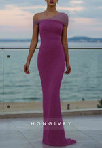 One Shoulder Evening Gowns Floor-Length Glitter Pleated Mermaid Maxi Dress