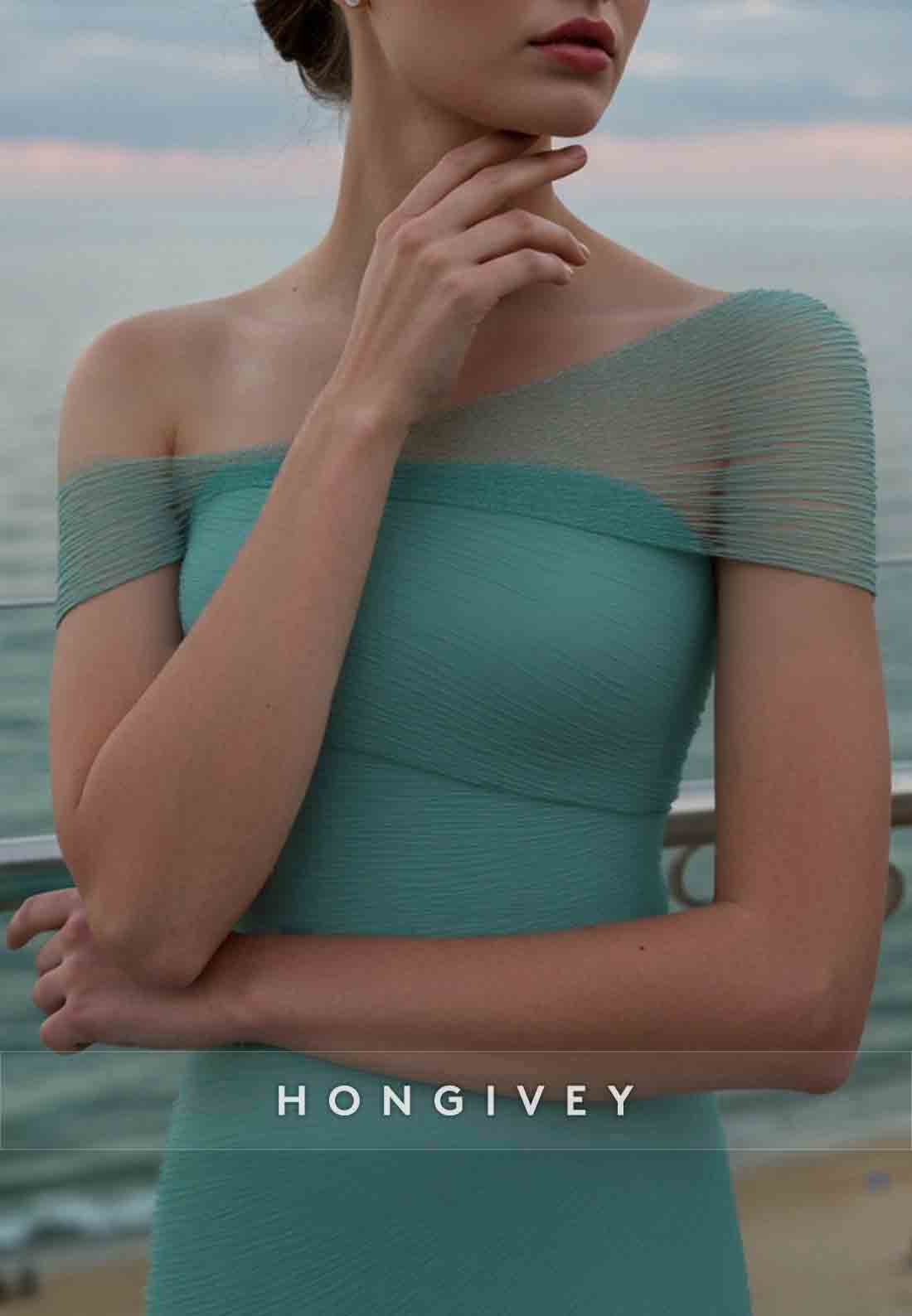 One Shoulder Evening Gowns Floor-Length Glitter Pleated Mermaid Maxi Dress