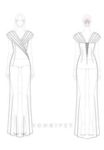 Evening Sequin Dress Black-Gold Cap Sleeves V-Neck Floor-Length Gown