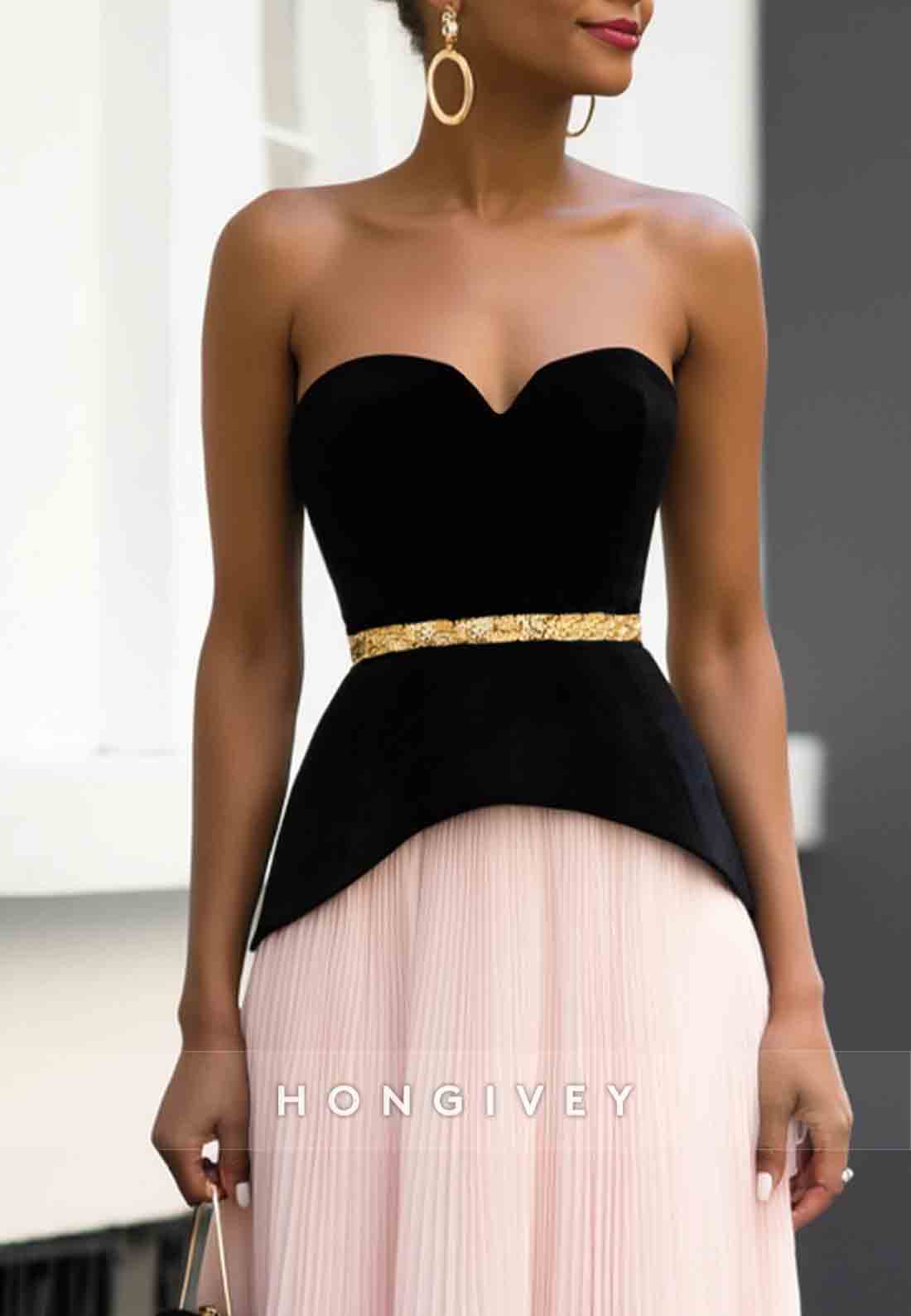 Elegant Sweetheart Strapless Crisscross Back Floor-Length A-Line Evening Gowns