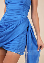 Exceptional Beauty Blue Ruched Strapless Bodycon Mini Homecoming Dress