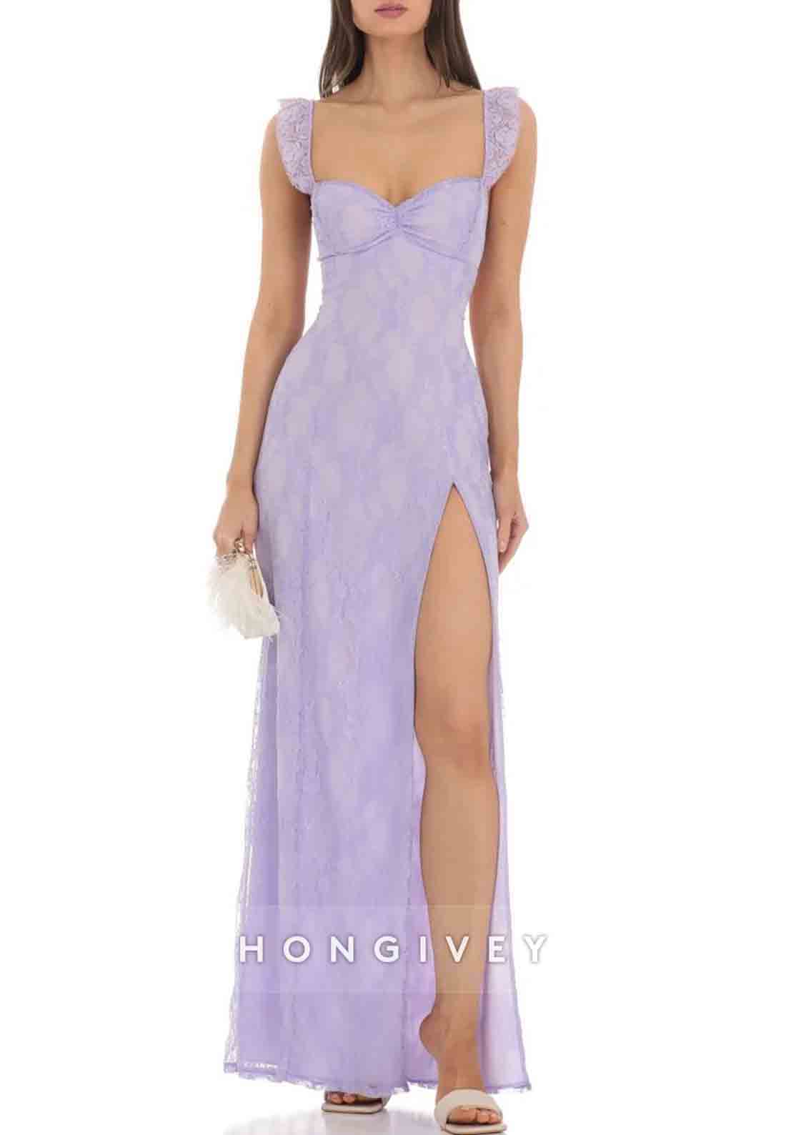 Fashion Sheath Sweetheart Lilac Lace Long Prom Dress with CrissCrossBack