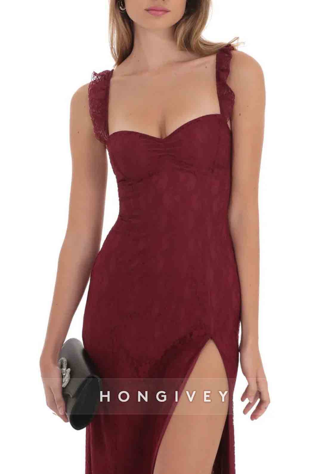 Fashion Sheath Sweetheart Lilac Lace Long Prom Dress with CrissCrossBack