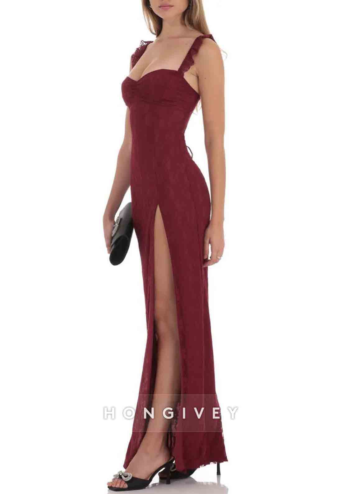 Fashion Sheath Sweetheart Lilac Lace Long Prom Dress with CrissCrossBack