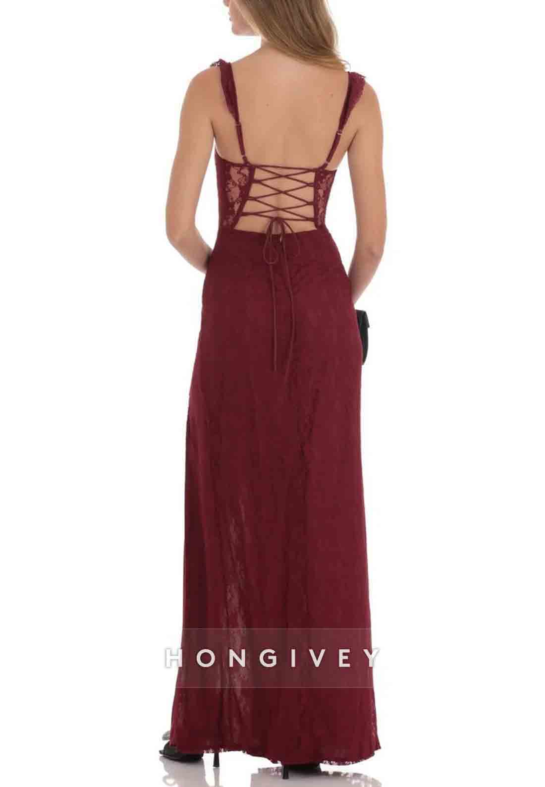 Fashion Sheath Sweetheart Lilac Lace Long Prom Dress with CrissCrossBack