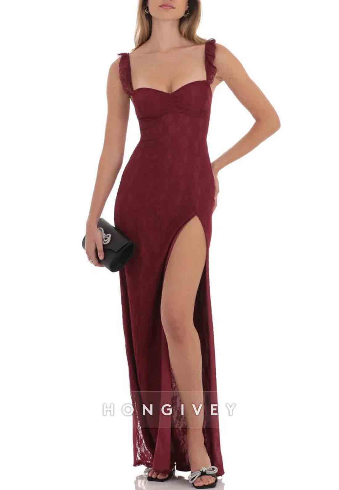 Fashion Sheath Sweetheart Lilac Lace Long Prom Dress with CrissCrossBack