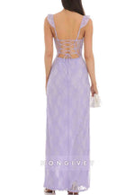 Fashion Sheath Sweetheart Lilac Lace Long Prom Dress with CrissCrossBack