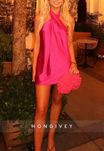 Fashionable Halter Neck Pink Pleated Sleeveless Short Homecoming Dress