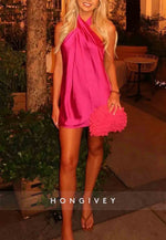 Fashionable Halter Neck Pink Pleated Sleeveless Short Homecoming Dress
