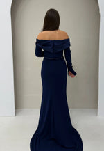 Off the Shoulder Long Sleeve Beaded Sparkle Mermaid Floor-Length Evening Dress