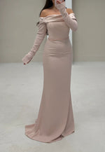 Off the Shoulder Long Sleeve Beaded Sparkle Mermaid Floor-Length Evening Dress