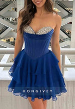 Sleeveless Short Sweetheart A-Line Strapless Pleated Homecoming Dresses