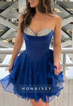 Sleeveless Short Sweetheart A-Line Strapless Pleated Homecoming Dresses