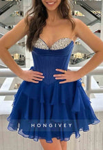Sleeveless Short Sweetheart A-Line Strapless Pleated Homecoming Dresses