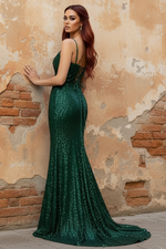 Green Sequins Sparkle Sleeveless Mermaid Prom Dress