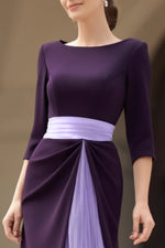 Formal Dress Purple Crew Neck Colorblock Half Sleeves Floor-Length Dress
