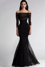 Formal Evening Dress Black Mesh Pleated Off-Shoulder Mermaid Dress