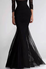 Formal Evening Dress Black Mesh Pleated Off-Shoulder Mermaid Dress
