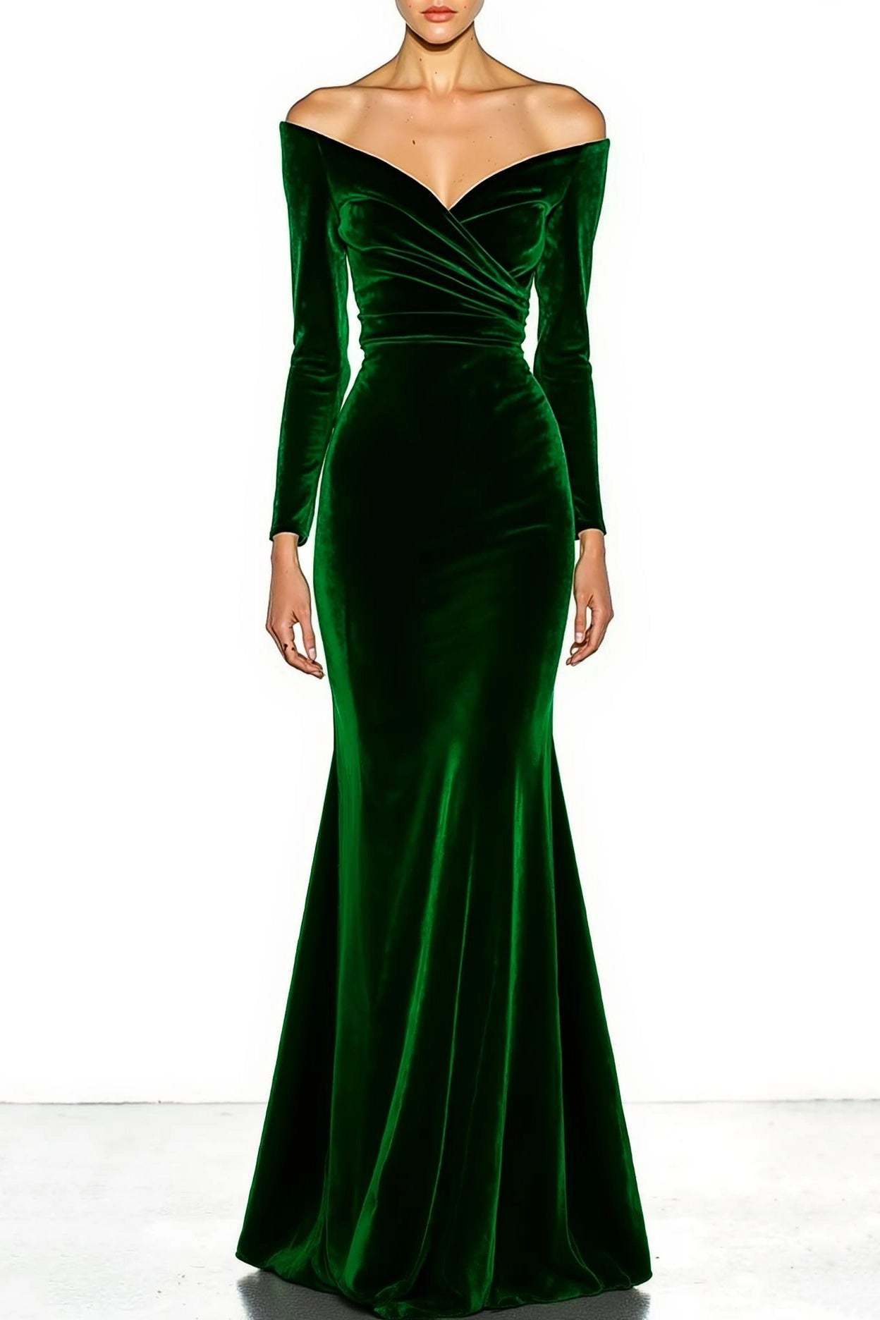 Formal Evening Dress Blue Velvet Off The Shoulder Long Sleeve Maxi Dress