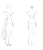 Formal Evening Jumpsuit White Large Bow Silver Waistband Long Pants