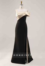 Satin Formal Prom Dress Off the Shoulder Side Slit Trumpet Maxi Dress