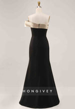 Satin Formal Prom Dress Off the Shoulder Side Slit Trumpet Maxi Dress