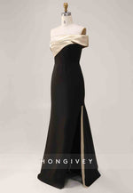 Satin Formal Prom Dress Off the Shoulder Side Slit Trumpet Maxi Dress