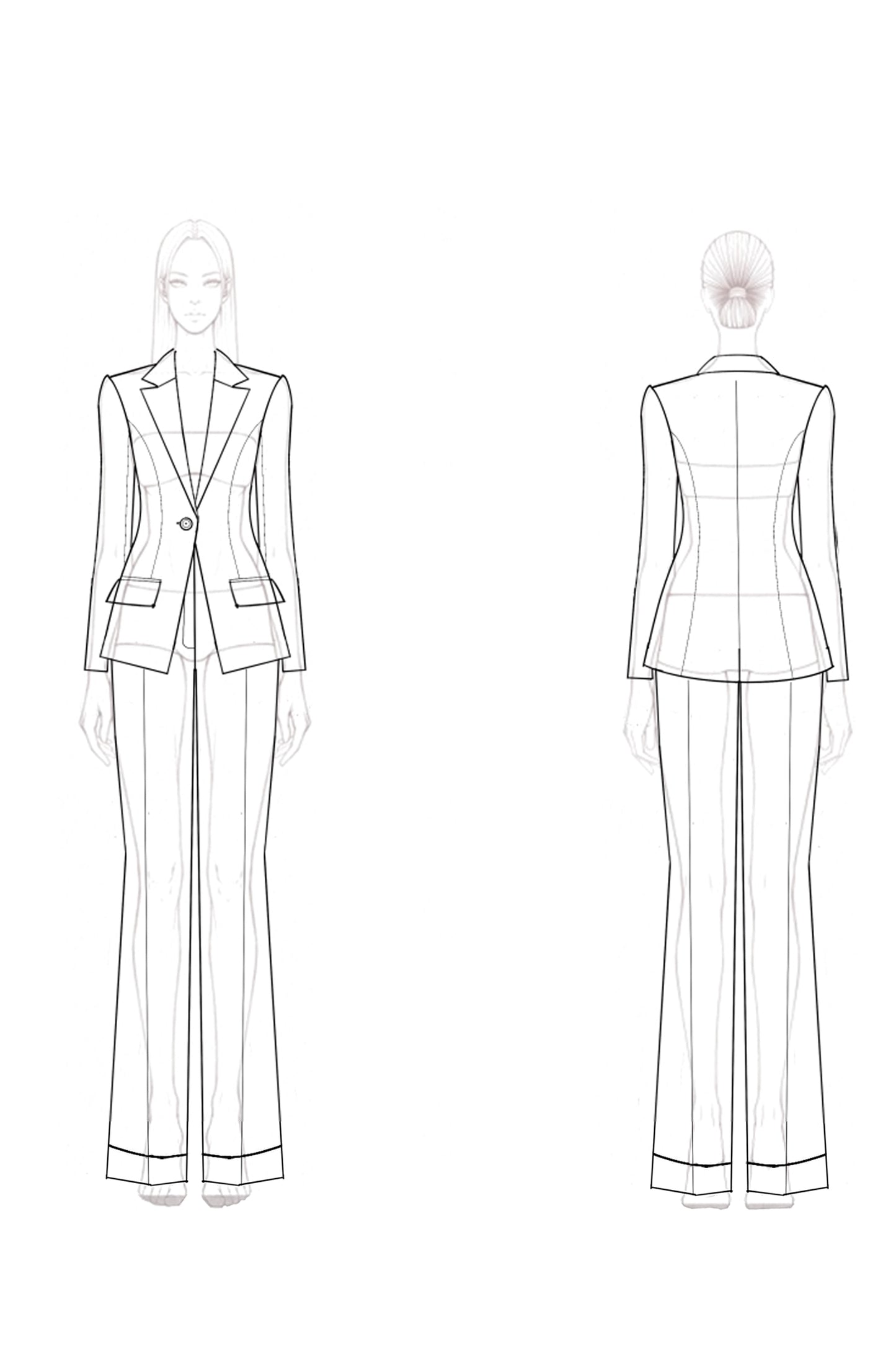 Formal Work Suit Set White Long Sleeve Straight Pants Suit