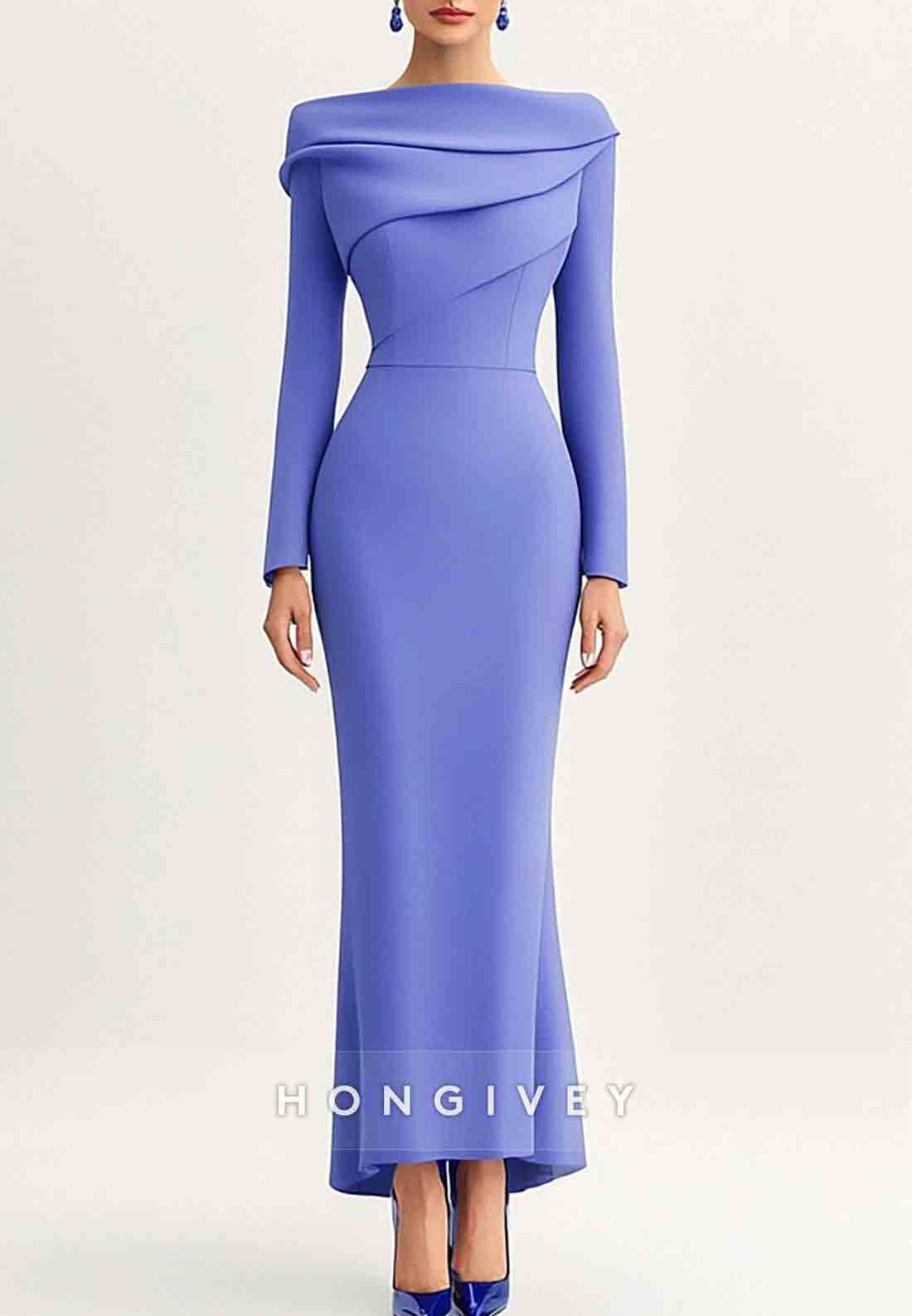 Elegant Purple Dress Ankle-Length Long Sleeve Layered Slim Maxi Dress