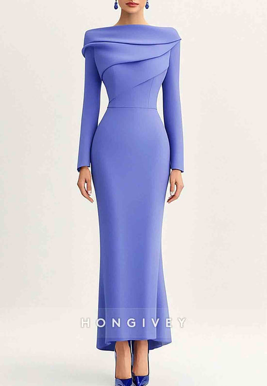 Elegant Purple Dress Ankle-Length Long Sleeve Layered Slim Maxi Dress