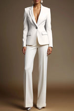 Formal Work Suit Set White Long Sleeve Straight Pants Suit