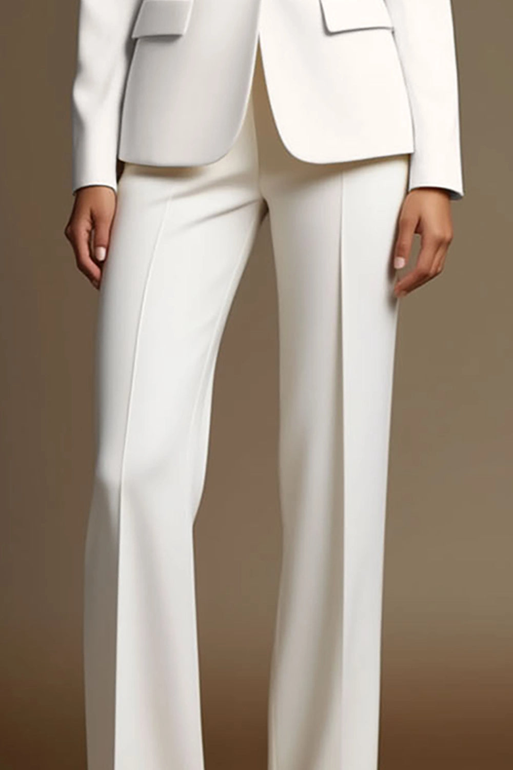 Formal Work Suit Set White Long Sleeve Straight Pants Suit