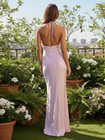 Mermaid Halter 3D Flowers Backless Sleeveless Floral Prom Dress