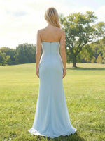 Elegant Chiffon Embroidered Mermaid Strapless Floral Prom Dress