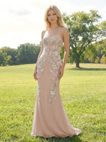 Elegant Chiffon Embroidered Mermaid Strapless Floral Prom Dress