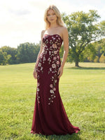 Elegant Chiffon Embroidered Mermaid Strapless Floral Prom Dress