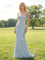 Elegant Chiffon Embroidered Mermaid Strapless Floral Prom Dress