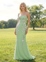 Elegant Chiffon Embroidered Mermaid Strapless Floral Prom Dress