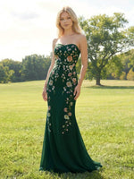 Elegant Chiffon Embroidered Mermaid Strapless Floral Prom Dress