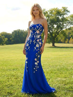 Elegant Chiffon Embroidered Mermaid Strapless Floral Prom Dress