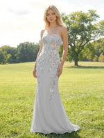 Elegant Chiffon Embroidered Mermaid Strapless Floral Prom Dress