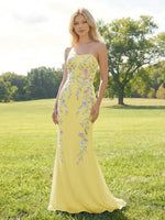 Elegant Chiffon Embroidered Mermaid Strapless Floral Prom Dress