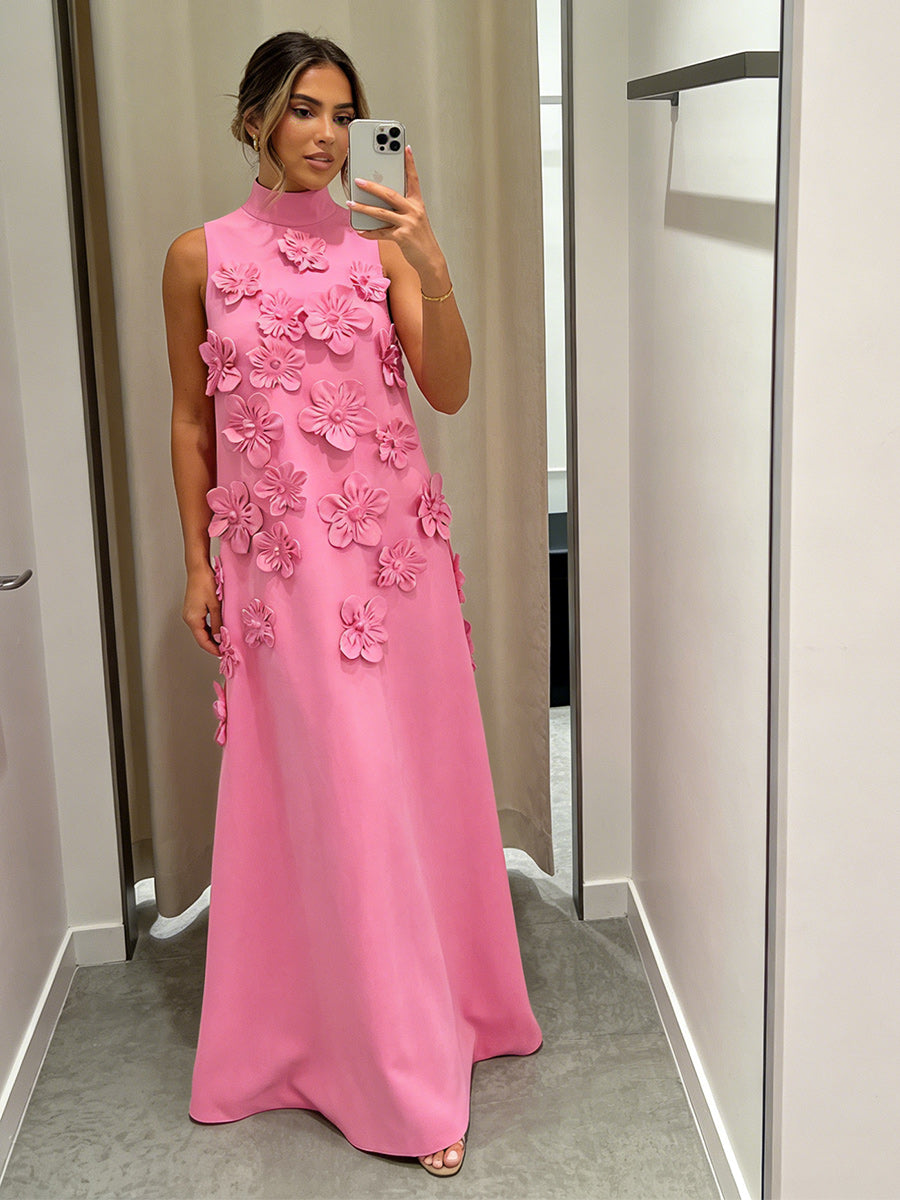 High-Neck A-Line Formal Dresses with 3D Flowers