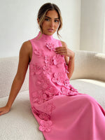 High-Neck A-Line Formal Dresses with 3D Flowers