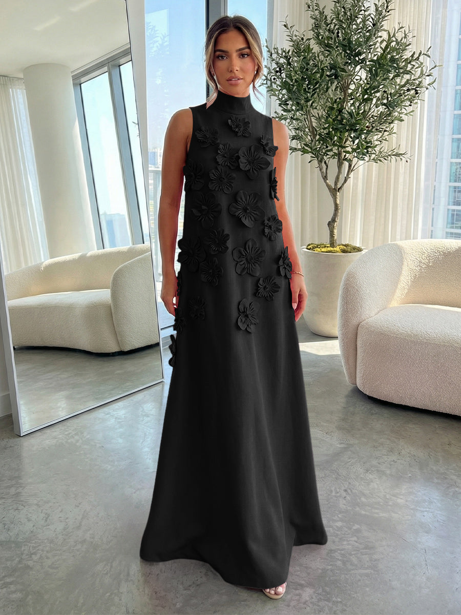 High-Neck A-Line Formal Dresses with 3D Flowers